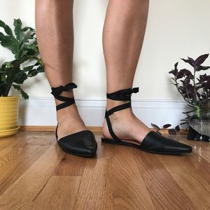 black mules with ankle ties